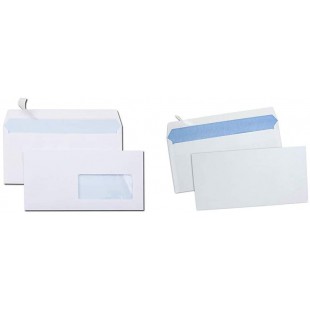 Boite 500 enveloppes auto-adhesives 80g Format DL 110x220mm fenetre 45x100 & Boite de 500 enveloppes Blanches auto-adhesives 80g