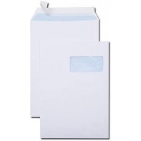 Boite de 250 pochettes blanches C4 229x324 90 g/m² fenetre 110X50 bande de protection