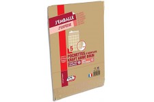 Paquets de 5 sacs a soufflets kraft arme brun 24 260x330 130g bande de protection