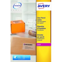 AVERY L7567-25 Pochette de 25 etiquettes Transparentes Autocollantes, Format 210 x 297 mm, Impression laser