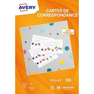 AVERY - Pochette de 48 cartes de correspondance a  bords lisses (260g/m²), Personnalisables et imprimables, Format 128 x 82 mm, 