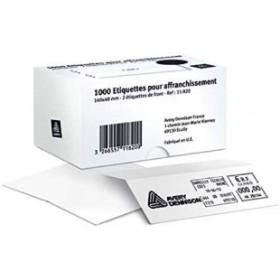 AVERY - Boite de 1000 etiquettes pour machine a  affranchir, 1 de front, Format 155 x 39 mm,