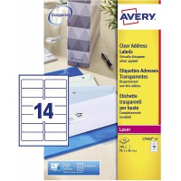 Avery L7563 350 Etiquettes Autocollantes, 14 par Feuille, Impression Laser, Transparent, 99,1 x 38,1 mm
