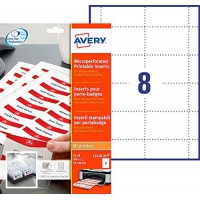 AVERY - Pochette de 200 inserts imprimables pour badges, En carte blanche 190g/m², Format 86 x 55 mm, Impression laser / jet d'e