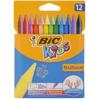 BIC Kids Plastidecor Craies de Coloriage - Couleurs Assorties, Etui Carton de 12