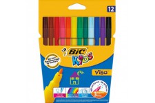 BIC Kids Visa Feutres de Coloriage pour Enfants, Pointe Fine. Couleurs Assorties, Etui Carton de 12 feutres