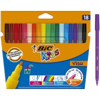 BIC Kids Ecriture Visa Feutres de Coloriage (Pointe Fine/Parfait pour l'Ecole/Encre a  Base d'Eau - Couleurs Assorties, Etui Car