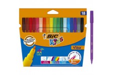 BIC Kids Ecriture Visa Feutres de Coloriage (Pointe Fine/Parfait pour l'Ecole/Encre a  Base d'Eau - Couleurs Assorties, Etui Car