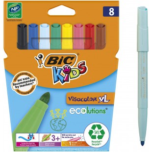 BIC Kids Visacolor XL Feutres de Coloriage a  Pointe Large - Couleurs Assorties, Etui carton de 8