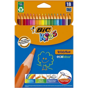 BIC Kids Evolution ECOlutions Crayons de Couleur - Coloris Assortis, Etui Carton de 18 937513