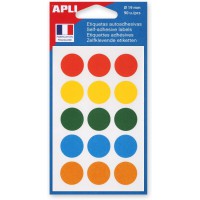 Apli 100088 - Pochette de 90 pastilles de couleurs assorties Ø 19 mm Jaune/Bleu/Orange/Vert/Rouge