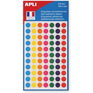 Etuis de 385 pastilles adhesives coloris assortis, diametre 8 mm