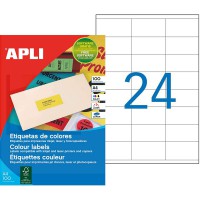 Apli 100764 Lot de 2400 Etiquettes DIN A4 multi usage 70 mm x 35 mm Jaune Fluo