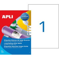 Apli 101168 Lot de 100 Etiquette polyester laser/copieur 210 x 297 mm Blanc