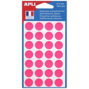 APLI Sachets de 168 etiquettes Gommettes de signalisation Rondes 15 mm Rose