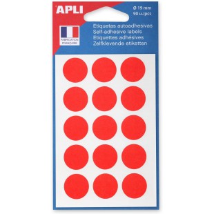 APLI 111964 - Pochette de 90 pastilles de couleur rouge Ø 19 mm