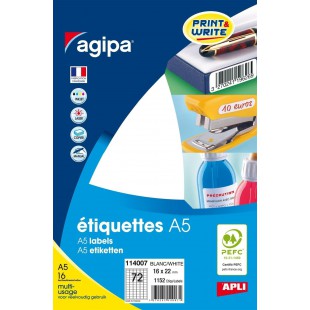 Etui A5 ( 16F ) de 1152 etiquettes multi-usage Permanentes 16x22 mm Blanc