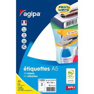 Apli 114024 - Etui de 48 etiquettes multi-usage 64 x 133 mm - Couleur: Blanc - Coins: Arrondis