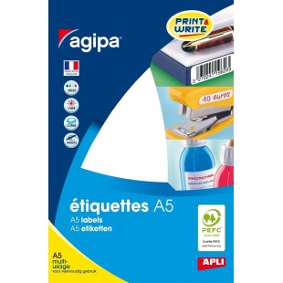 AGIPA Etuis A5 ( 16F ) de 640 etiquettes multi-usage Permanentes 24 x 24 mm Blanc