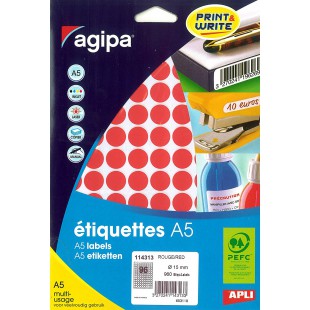 Etui A5 960 etiquettes rondes rouges 15 diam