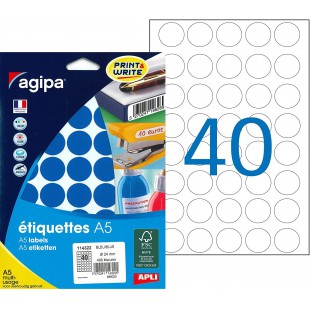 Etui A5 400 etiquettes rondes bleus 24 diam