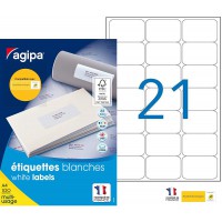 Apli Agipa - Boite etiquettes Adhesives Blanches Multi-Usages Coins Arrondis - Certifie FSC - Anti-bourrage - 63,5 x 38,1 mm - 2