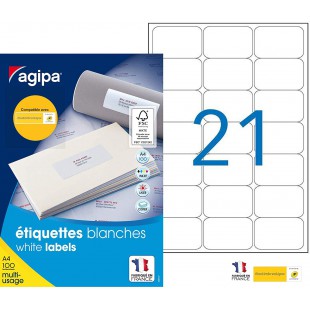 Apli Agipa - Boite etiquettes Adhesives Blanches Multi-Usages Coins Arrondis - Certifie FSC - Anti-bourrage - 63,5 x 38,1 mm - 2