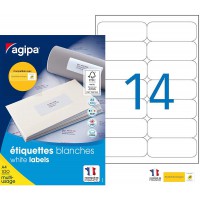 - 118986 Boite etiquettes Adhesives Blanches Multi-Usages Coins Arrondis - Certifie FSC - Anti-bourrage - 99,1 x 38,1 mm - 1400 