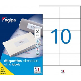 Apli Agipa - Boite etiquettes Adhesives Blanches Multi-Usages Coins Droits - Certifie FSC - Anti-bourrage - 105 x 57 mm- 1000 et