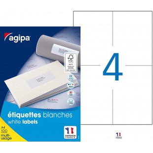 Apli Agipa - Boite etiquettes Adhesives Blanches Multi-Usages - certifie FSC - Anti-Bourrage - 105 x 148, 5 mm - 400 etiquettes 