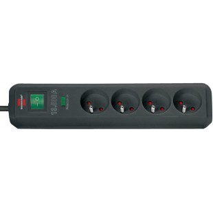Multiprise ECO-LINE noire, 4 prises de courant, avec parasurtenseur (13500 A) et 1,4m de cable