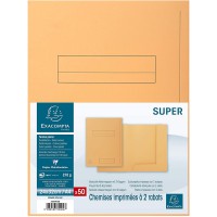 Exacompta - Ref. 335002E - Paquet de 50 chemises rigides imprimees avec 2 rabats SUPER 210 g/m² - couleurs pastel - c