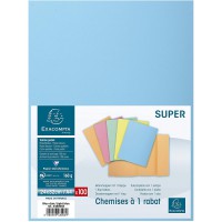 Exacompta - Ref. 348006E - Paquet de 100 chemises semi rigides avec 1 rabat SUPER 160 g/m² - couleurs pastel - chemises certifie