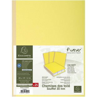 Exacompta - Ref. 770005E - Paquet de 25 chemises rigides a  soufflet dos toile Forever® 320 g/m² - dos de 30 mm - certifiees Ang