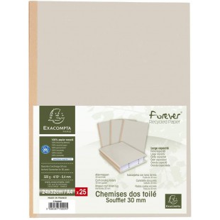 Exacompta - Ref. 770009E - Paquet de 25 chemises rigides a  soufflet dos toile Forever® 320 g/m² - dos de 30 mm - certifiees Ang