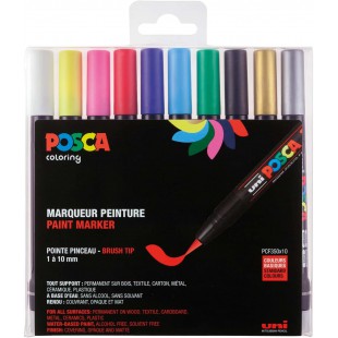 Posca PCF350/10 Boite de 10 Marqueurs Pinceau Assortis