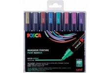 POSCA - Uni Mitsubishi Pencil - 8 Marqueurs PC5M - Pointe Conique - Couleurs Metalliques - Posca Pointe Moyenne - Marqueurs Pein