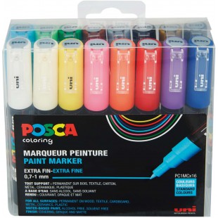 uni-ball 186716 - Marqueur Uni Posca avec Extra Fine Pointe Ronde, Lot de 16