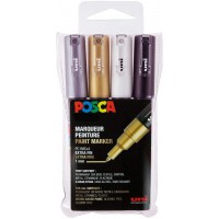 POSCA - Mitsubishi Pencil - 4 Marqueurs Metalliques PC1MC - Posca Pointe Extra Fine Conique - Marqueurs Peinture a  Base d'Eau -