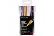 POSCA - Mitsubishi Pencil - 4 Marqueurs Metalliques PC1MC - Posca Pointe Extra Fine Conique - Marqueurs Peinture a  Base d'Eau -