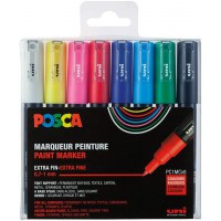 POSCA - Uni Mitsubishi Pencil - 8 Marqueurs PC1MC Pointe Extra Fine Conique - Marqueurs Peinture a€ Base d'eau - Tout Support - 