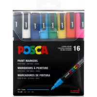 Uni-Ball Posca 186516 - Set de 16 Marqueurs PC3M, Pointe Conique Fine, Couleurs Classique