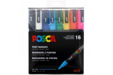 Uni-Ball Posca 186516 - Set de 16 Marqueurs PC3M, Pointe Conique Fine, Couleurs Classique