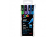 POSCA Set 4 MARQUEURS PC3M Pochette Paillettes Froides