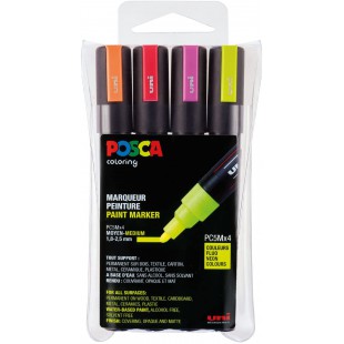 POSCA Set 4 MARQUEURS PC5M Pochette Fluo