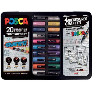 POSCA Mallette Graffiti 20 marqueurs pointes assorties Couleurs classiques