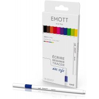 Emott - Uni Ball - Uni Mitsubishi Pencil - 10 Feutres Essential Colors - ecrire, Dessiner, Tracer avec Style - Pointe 0,4mm - Bl