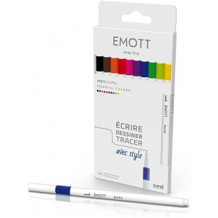 Emott - Uni Ball - Uni Mitsubishi Pencil - 10 Feutres Essential Colors - ecrire, Dessiner, Tracer avec Style - Pointe 0,4mm - Bl