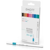 Emott - Uni Ball - Uni Mitsubishi Pencil - 10 Feutres Pastel Colors - ecrire, Dessiner, Tracer - Pointe 0,4mm - Violet, Vert, Co