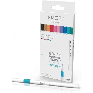 Emott - Uni Ball - Uni Mitsubishi Pencil - 10 Feutres Pastel Colors - ecrire, Dessiner, Tracer - Pointe 0,4mm - Violet, Vert, Co